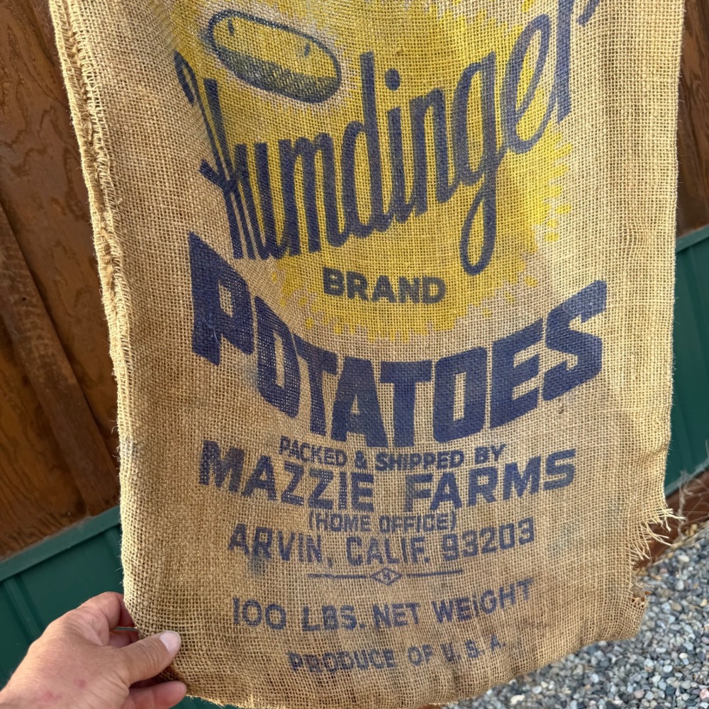 Humdinger Potato Sack Tan Mazzie Farms Vintage Burlap 100 Lbs Bag California
